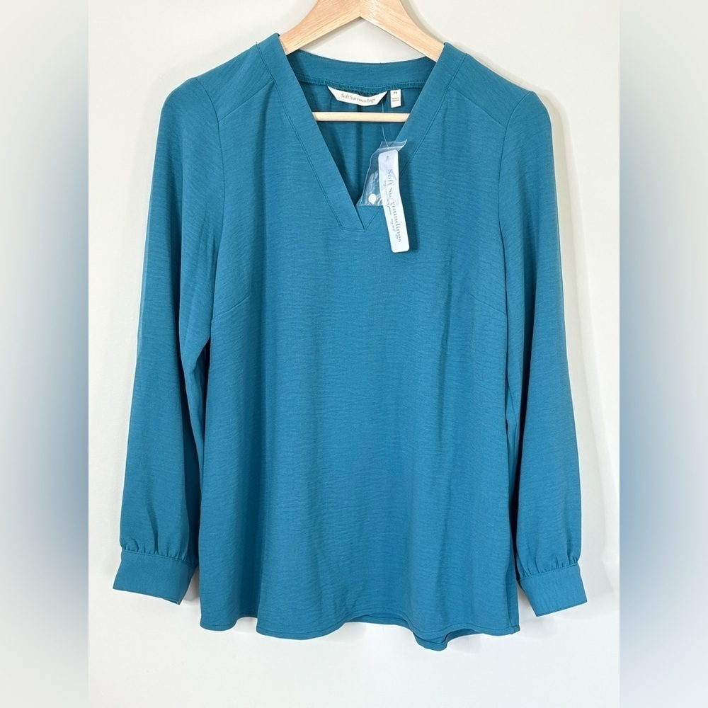 Soft Surroundings Teal Green Long Sleeve Blouse Size Petite Small New with Tags